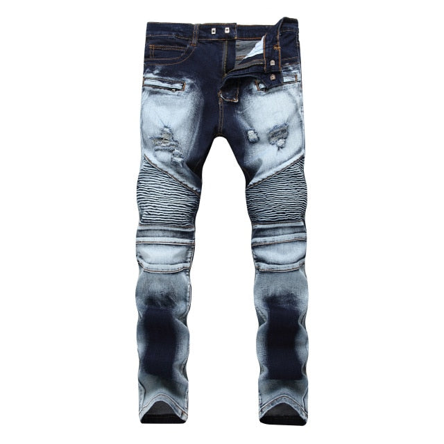 Men's Straight Washed Multi Zipper Jeans