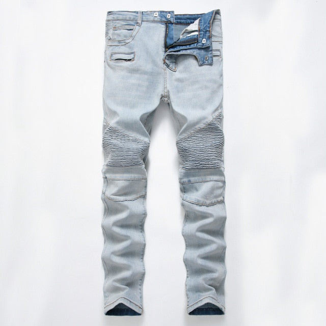 Men's Straight Washed Multi Zipper Jeans