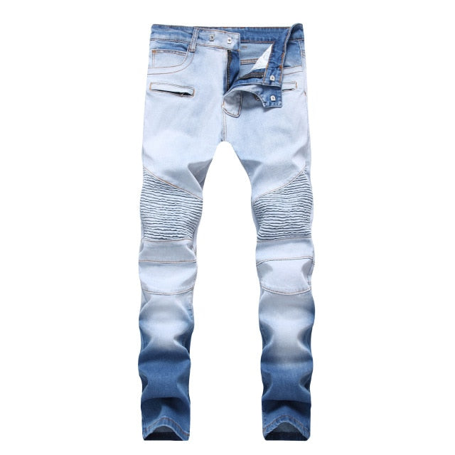 Men's Straight Washed Multi Zipper Jeans