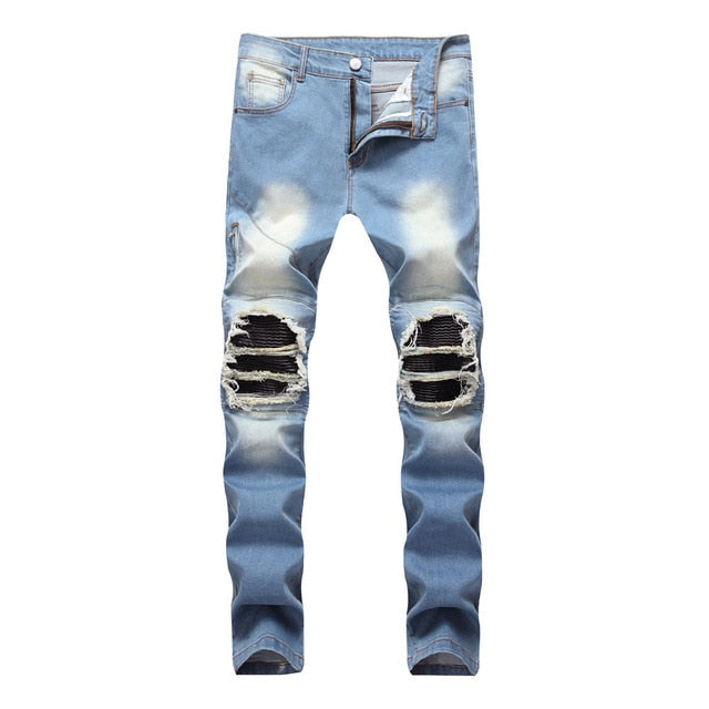 Men's Straight Washed Multi Zipper Jeans