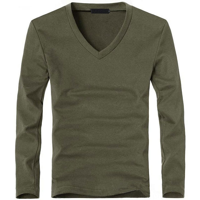 2020 Men's Long Sleeve Stretch V-Neck T-Shirt