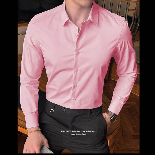 New Fashion Cotton Long Sleeve Shirt Solid Slim Fit