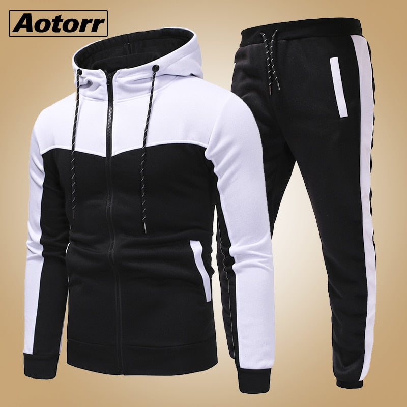 New Fashion Men's Zipper Hoodies+Pants Set Tracksuit Casual Slim Fit Sportswear