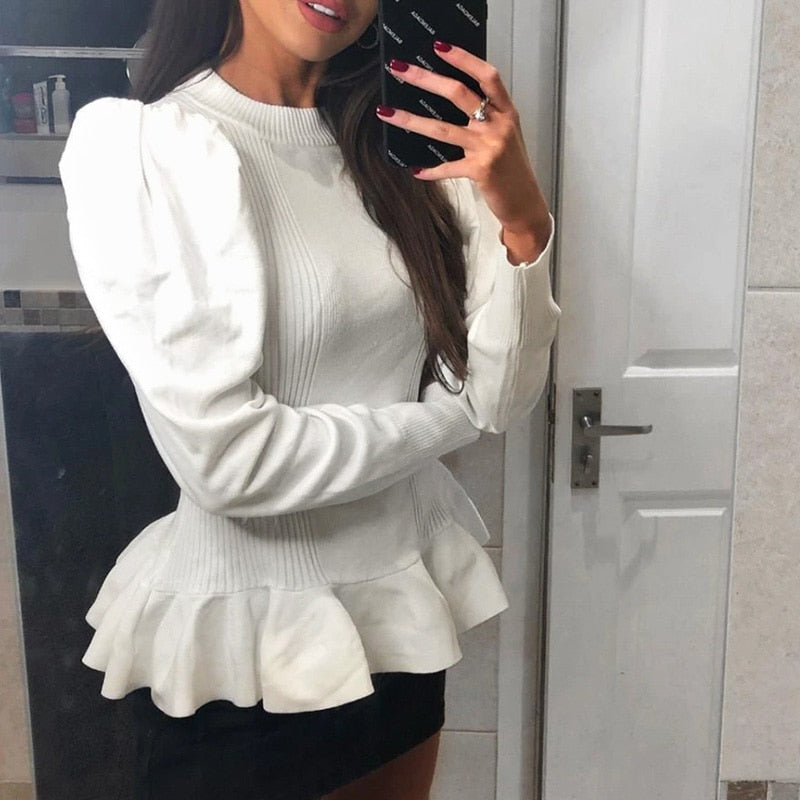 Elegant Women's Round Neck White Sweater