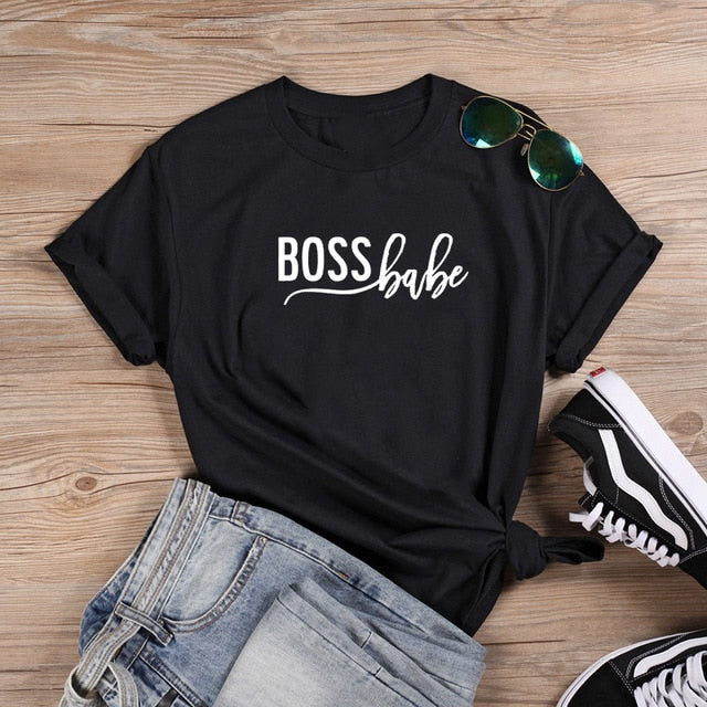 Boss Babe Funny Women T-Shirt Short Sleeve Cotton