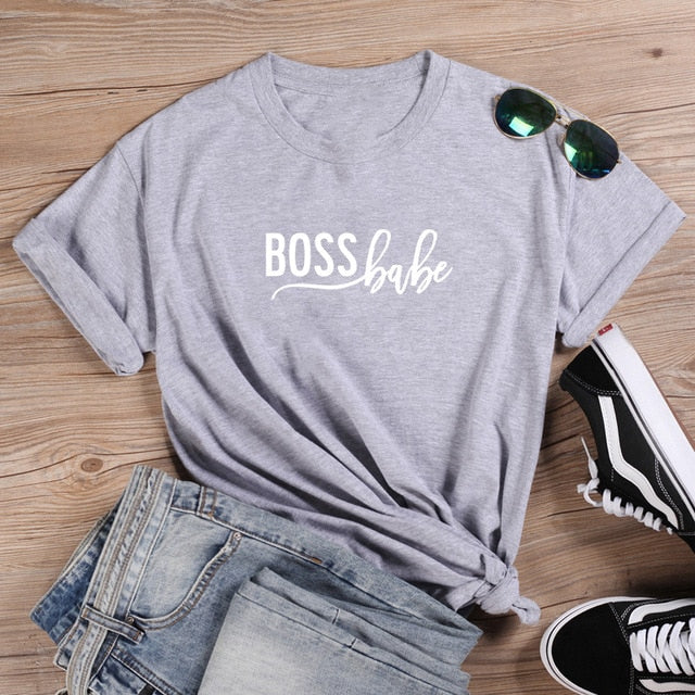 Boss Babe Funny Women T-Shirt Short Sleeve Cotton