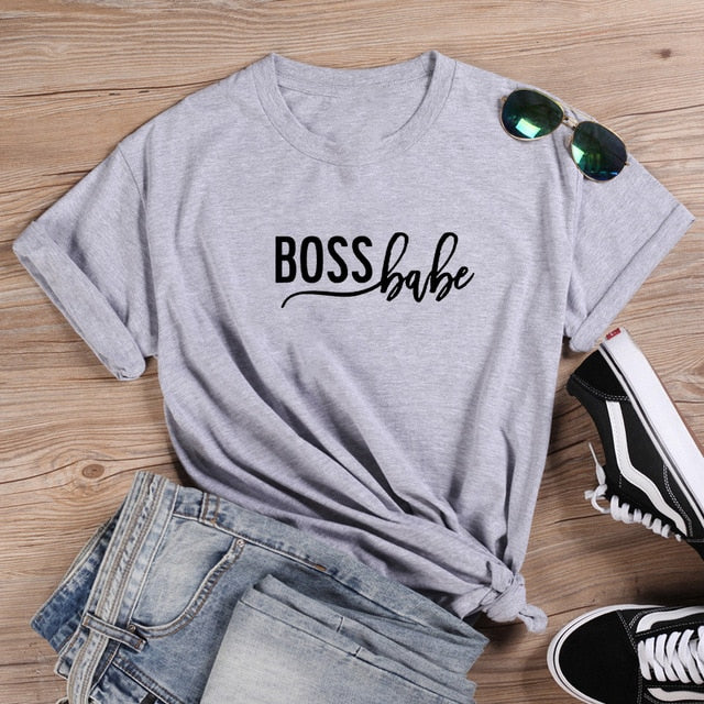 Boss Babe Funny Women T-Shirt Short Sleeve Cotton