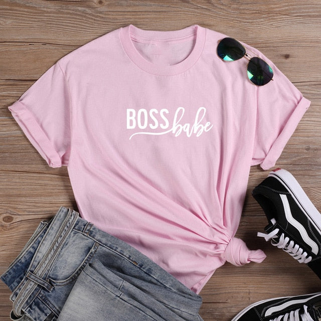 Boss Babe Funny Women T-Shirt Short Sleeve Cotton