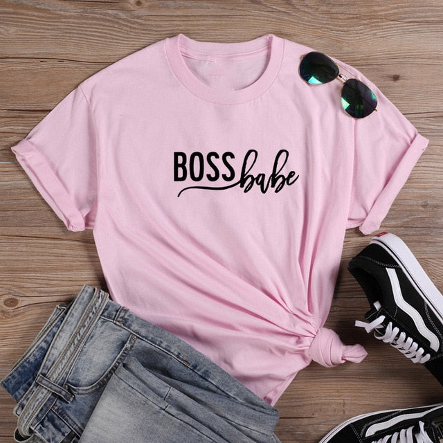 Boss Babe Funny Women T-Shirt Short Sleeve Cotton