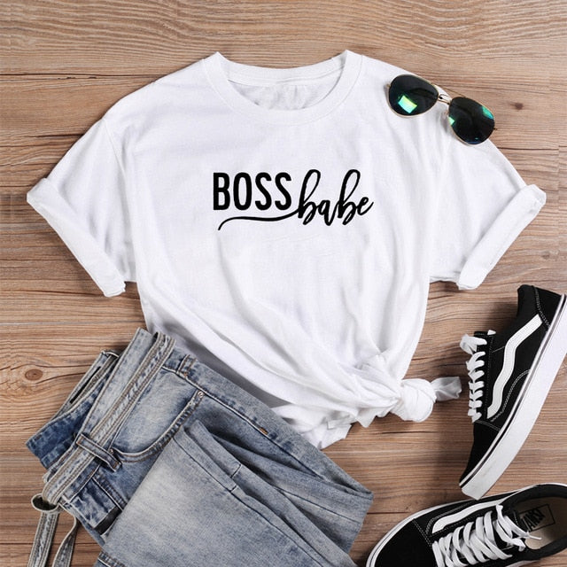 Boss Babe Funny Women T-Shirt Short Sleeve Cotton