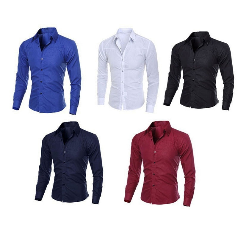 Men's Slim Fit Long Sleeve Dark Solid Color Lapel Casual Shirt