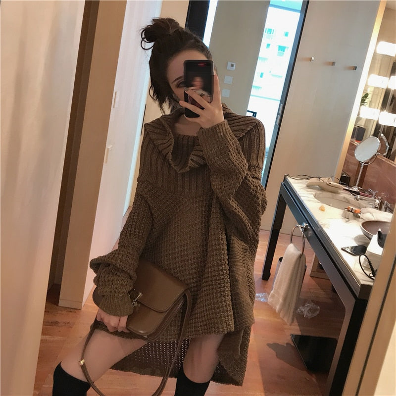 Women's Irregular Slash Neck Knit Sweater