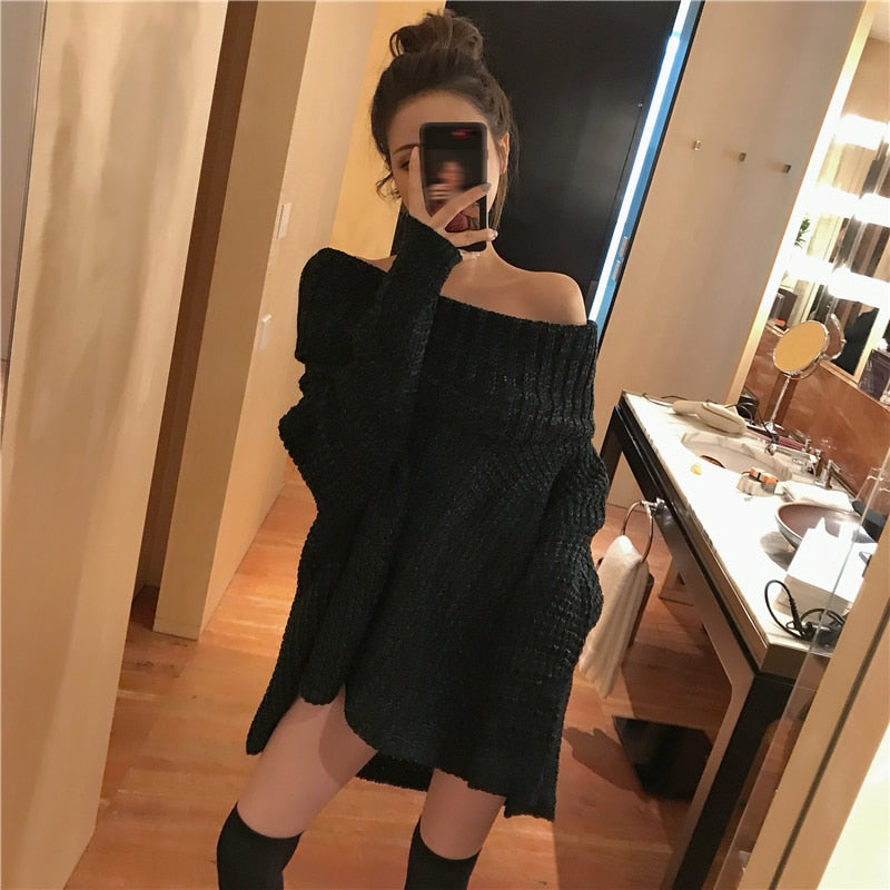 Women's Irregular Slash Neck Knit Sweater