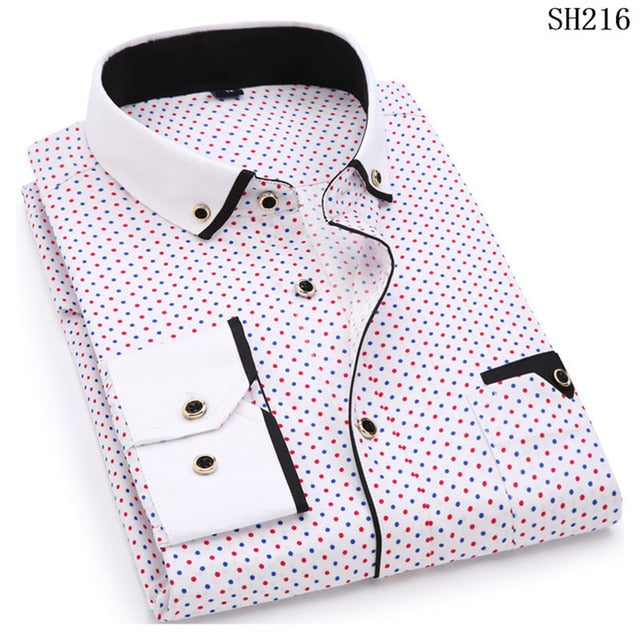 Men Fashion Casual Long Sleeved Printed Slim Fit Shirt