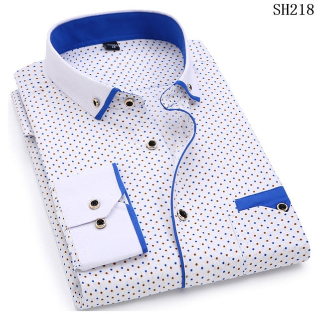 Men Fashion Casual Long Sleeved Printed Slim Fit Shirt