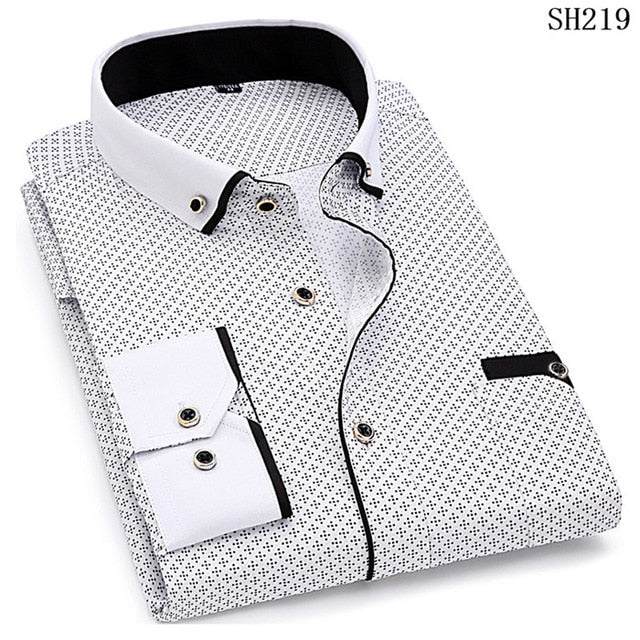 Men Fashion Casual Long Sleeved Printed Slim Fit Shirt