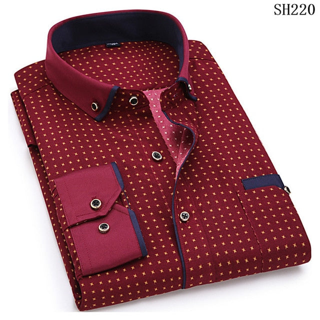 Men Fashion Casual Long Sleeved Printed Slim Fit Shirt