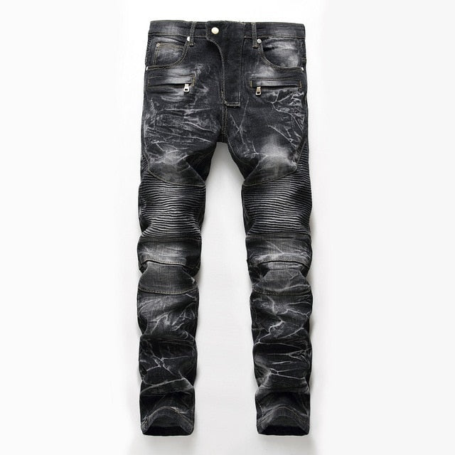 High Quality Men Casual Ripped Jeans Washed Straight Slim