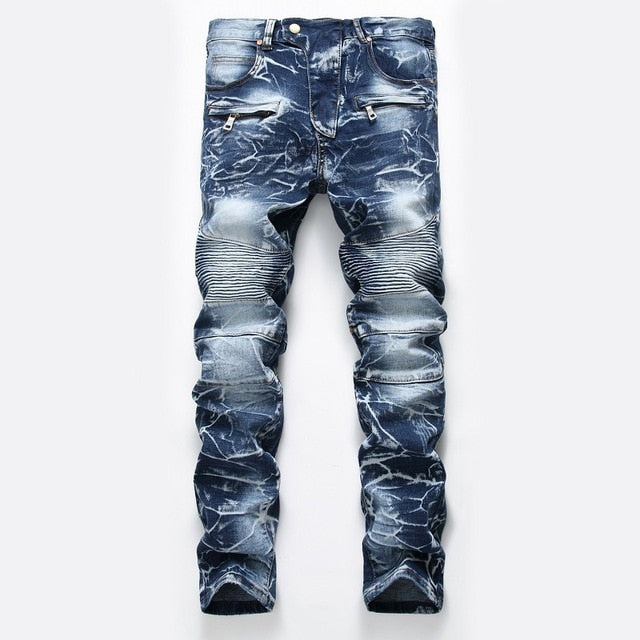 High Quality Men Casual Ripped Jeans Washed Straight Slim