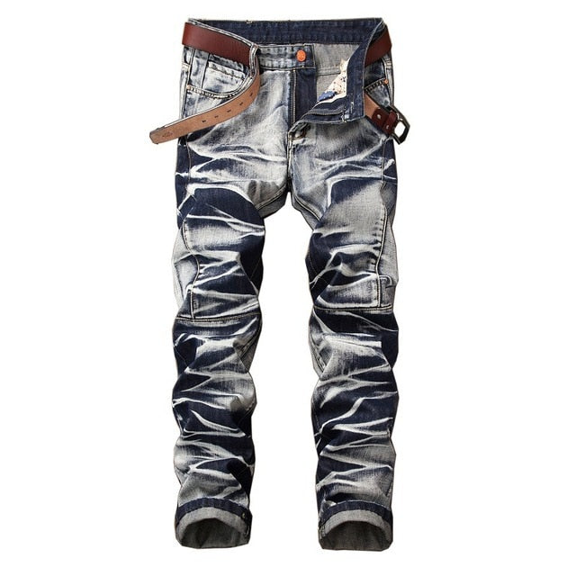 High Quality Men Casual Ripped Jeans Washed Straight Slim