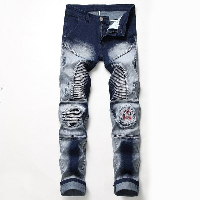 High Quality Men Casual Ripped Jeans Washed Straight Slim