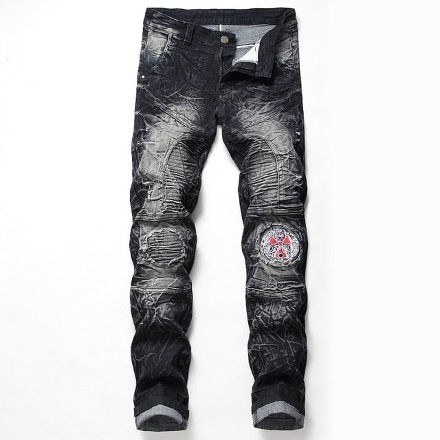 High Quality Men Casual Ripped Jeans Washed Straight Slim