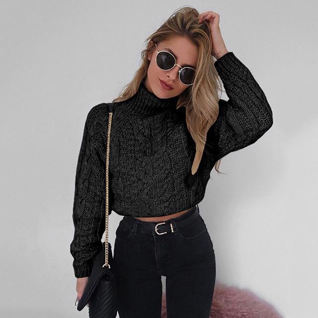 Women's Slim Cropped Turtleneck Sweater