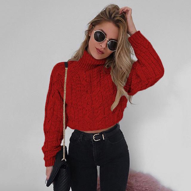 Women's Slim Cropped Turtleneck Sweater