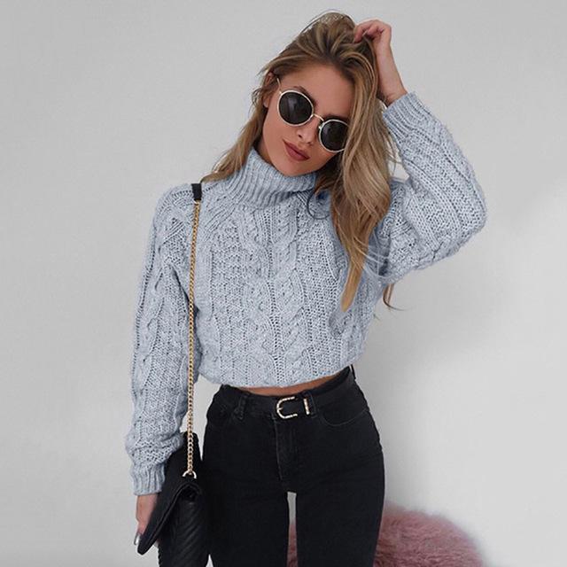 Women's Slim Cropped Turtleneck Sweater