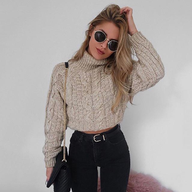 Women's Slim Cropped Turtleneck Sweater