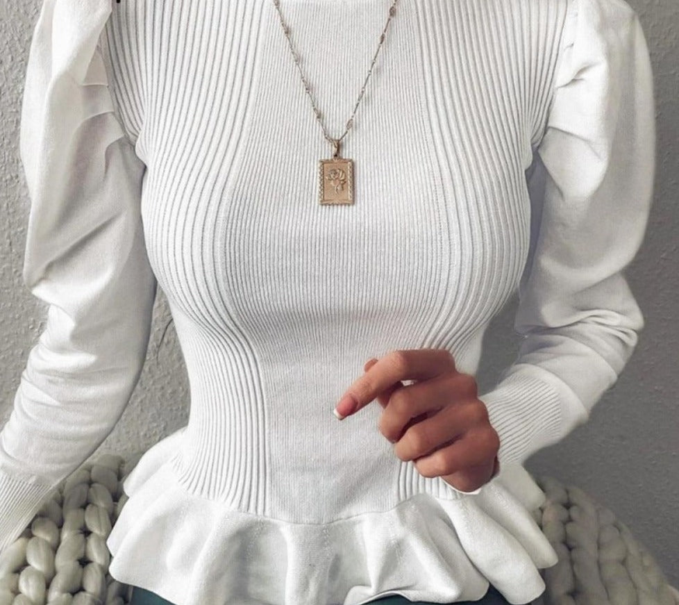 Elegant Women's Round Neck White Sweater