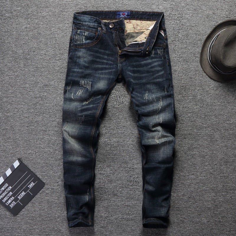 Men High Quality Slim Fit Denim Ripped Jeans