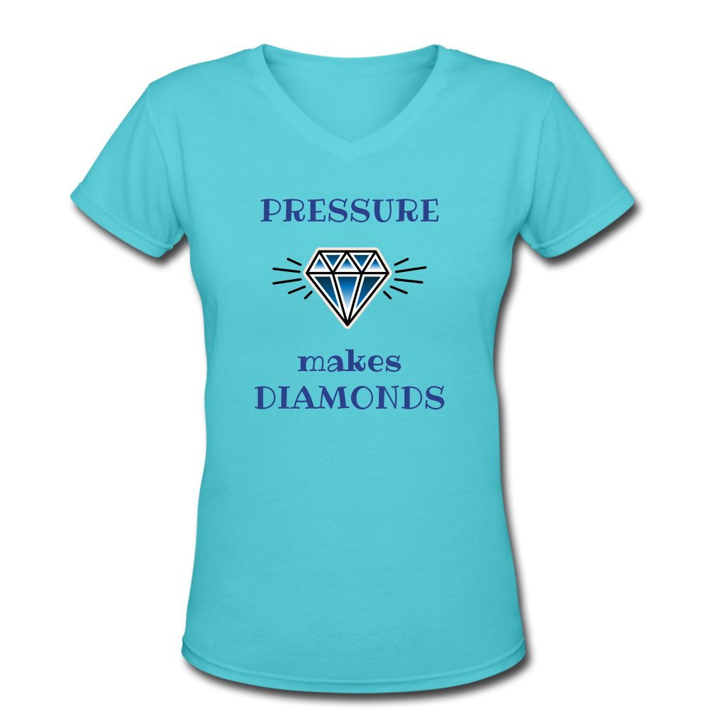 Women's V-Neck T-Shirt With Diamond logo - aqua