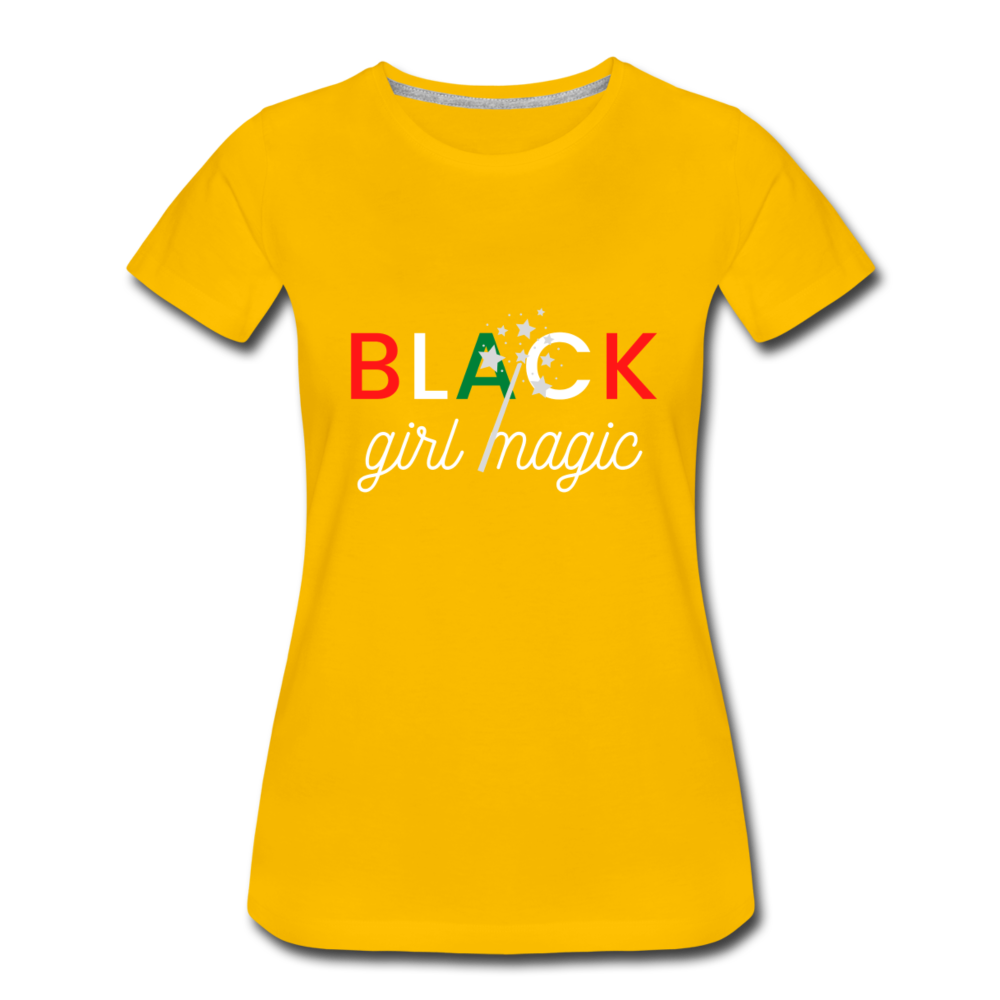 Women’s Premium T-Shirt Black Girl Magic Red, White,Green - sun yellow