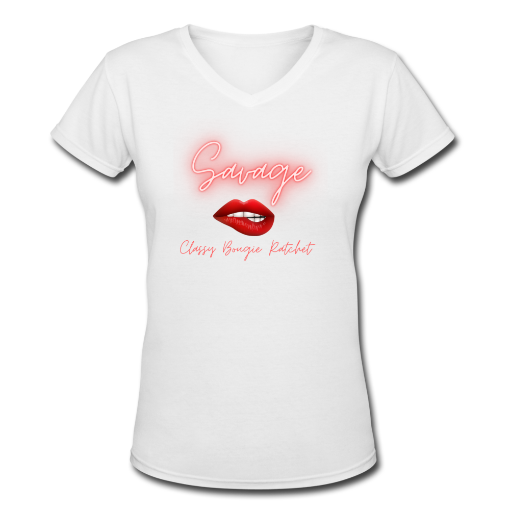 Women's V-Neck T-Shirt - Savage - white