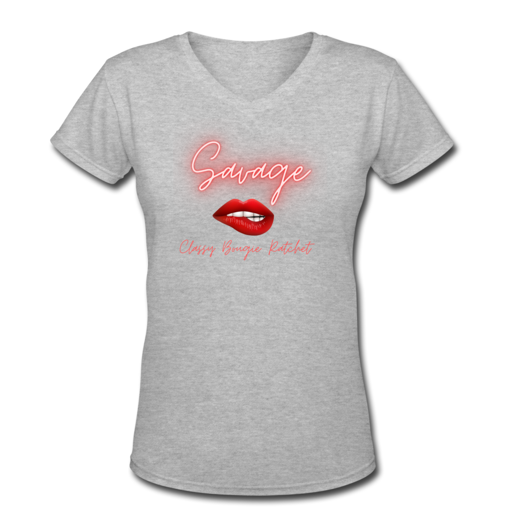 Women's V-Neck T-Shirt - Savage - gray