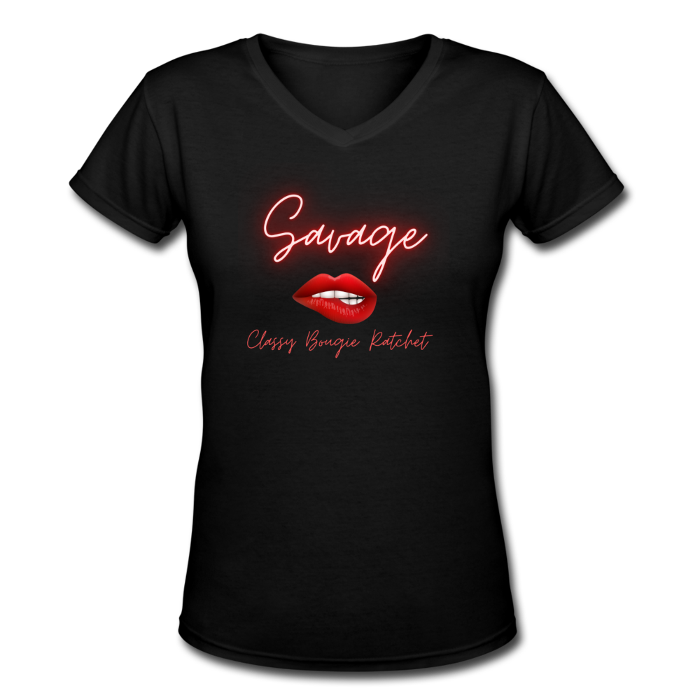 Women's V-Neck T-Shirt - Savage - black