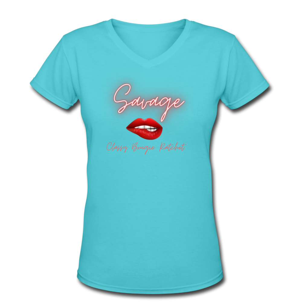 Women's V-Neck T-Shirt - Savage - aqua