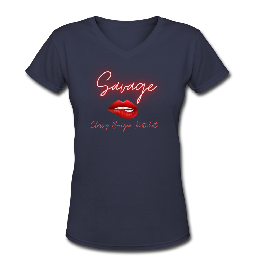 Women's V-Neck T-Shirt - Savage - navy