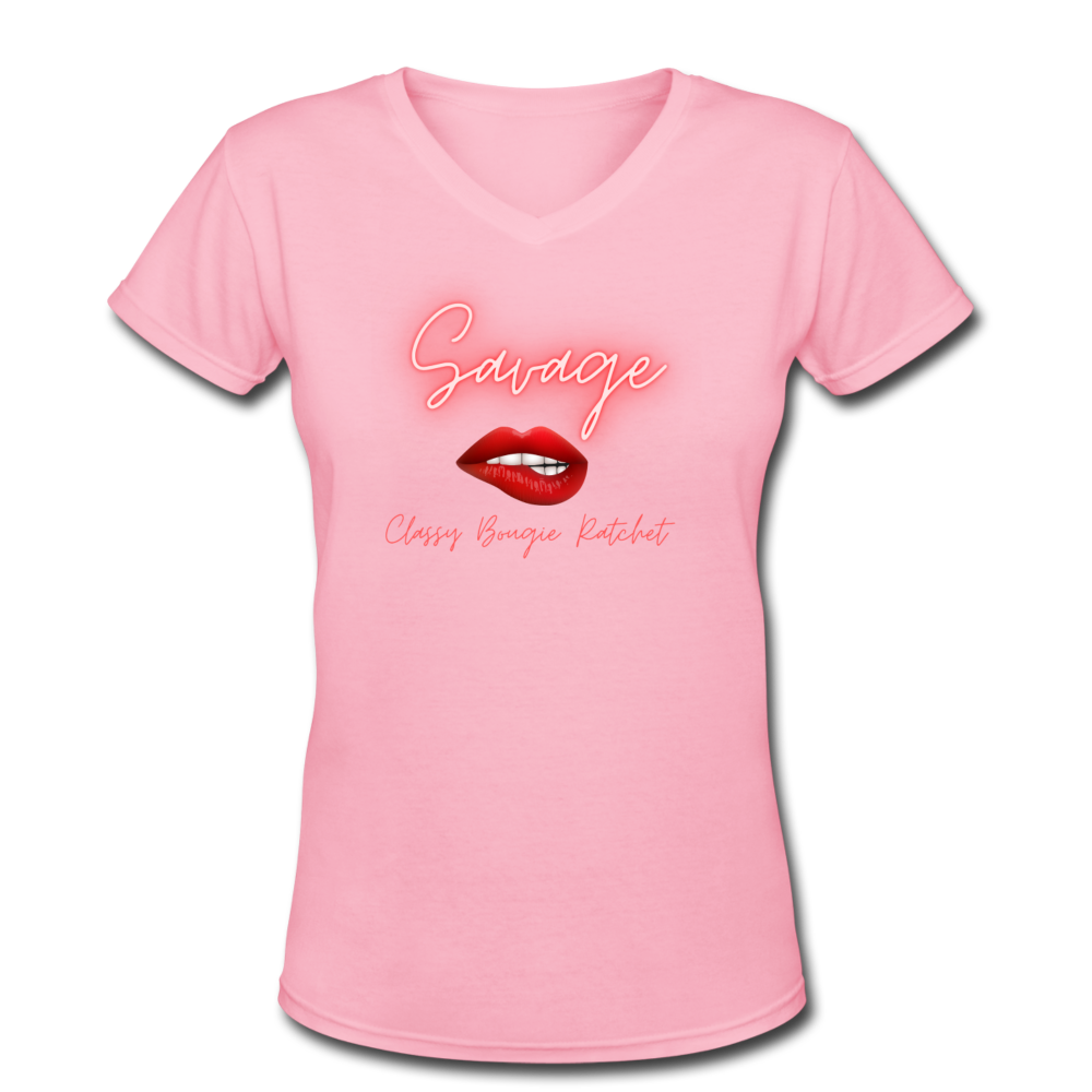 Women's V-Neck T-Shirt - Savage - pink