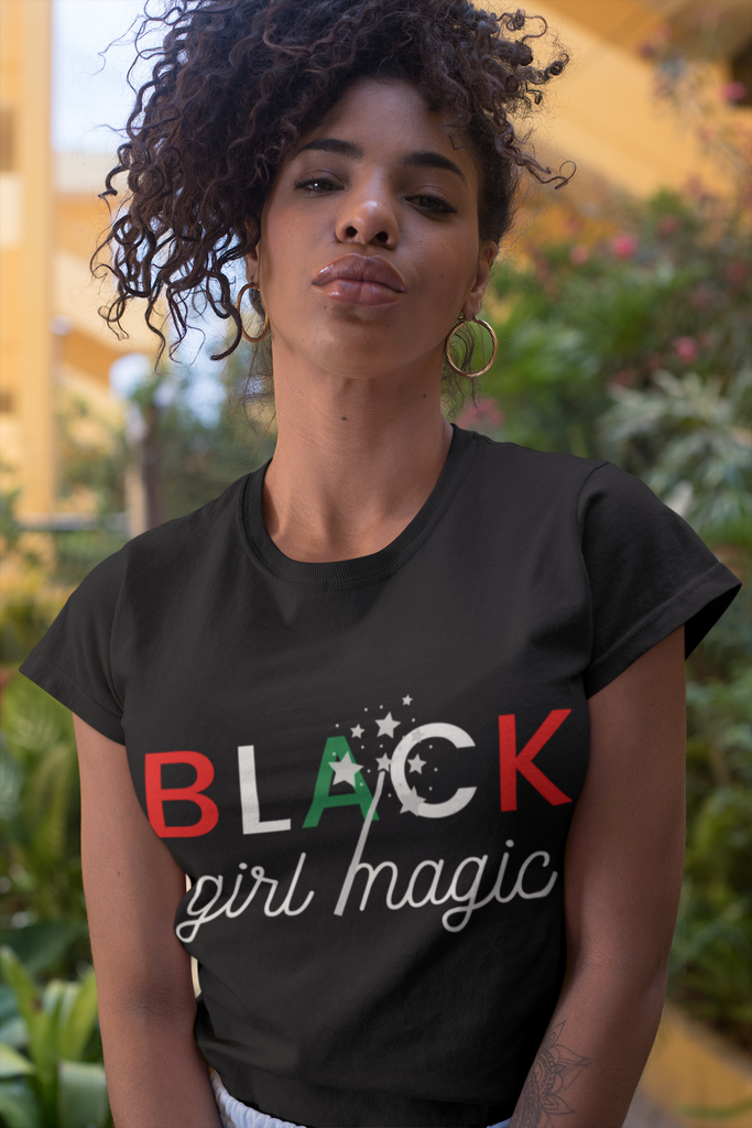 Women’s Premium T-Shirt Black Girl Magic Red, White,Green